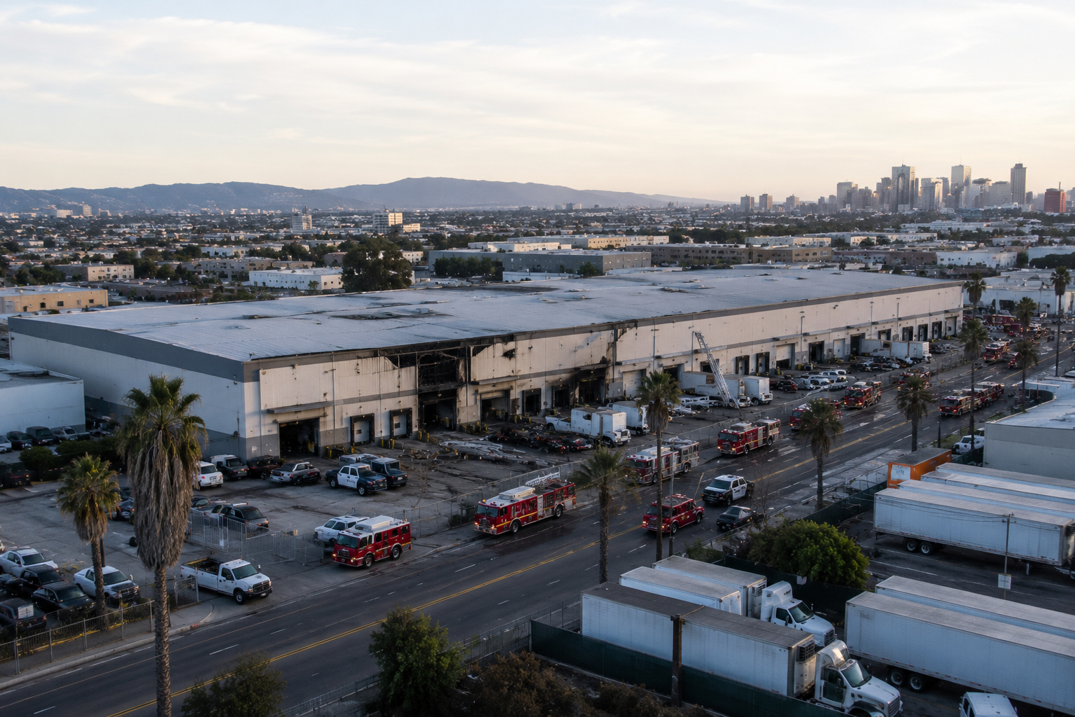 Vista aérea del Incendio de la bodega de Boyle Heights de 2026